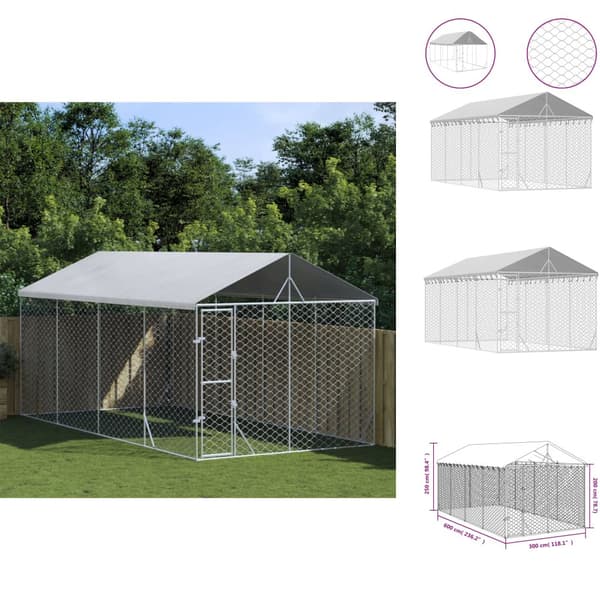 Hundebure & løbegårde - Living udendørs hundegård med tag 3x6x2,5 m galvaniseret stål sølv