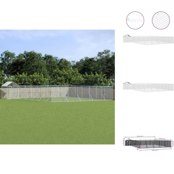 Hundebure & løbegårde - Living udendørs hundegård med tag 12x12x2,5 m galvaniseret stål sølv