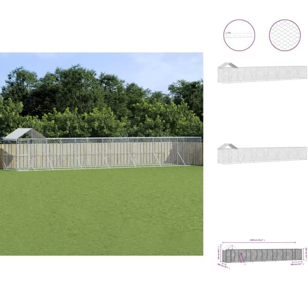 Hundebure & løbegårde - Living udendørs hundegård med tag 14x2x2,5 m galvaniseret stål sølv