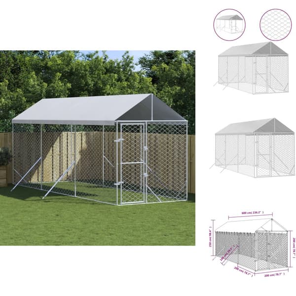 Hundebure & løbegårde - Living udendørs hundegård med tag 2x6x2,5 m galvaniseret stål sølv