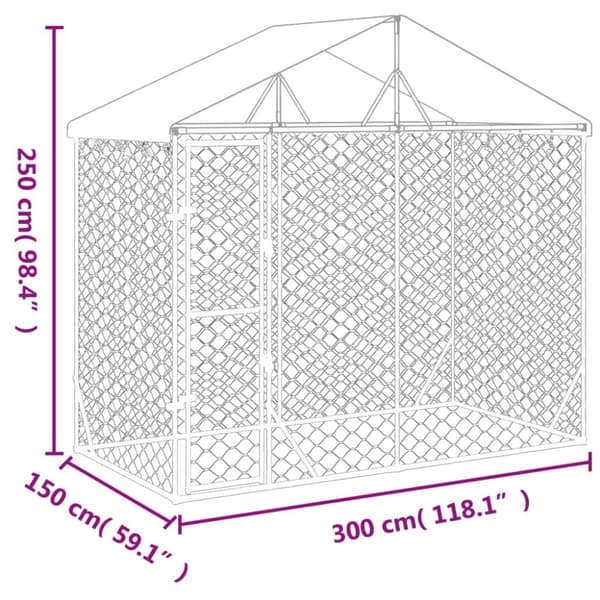 Koiranhäkit & aitaukset - Living Koiran ulkohäkki katolla hopea 3x1,5x2,5 m galvanoitu teräs
