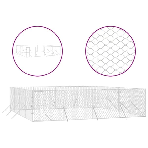 Hundebure & løbegårde - Living udendørs hundegård 8x8x2 m galvaniseret stål sølvfarvet