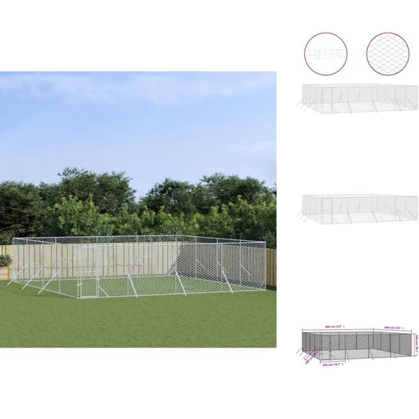 Hundebure & løbegårde - Living udendørs hundegård 8x8x2 m galvaniseret stål sølvfarvet
