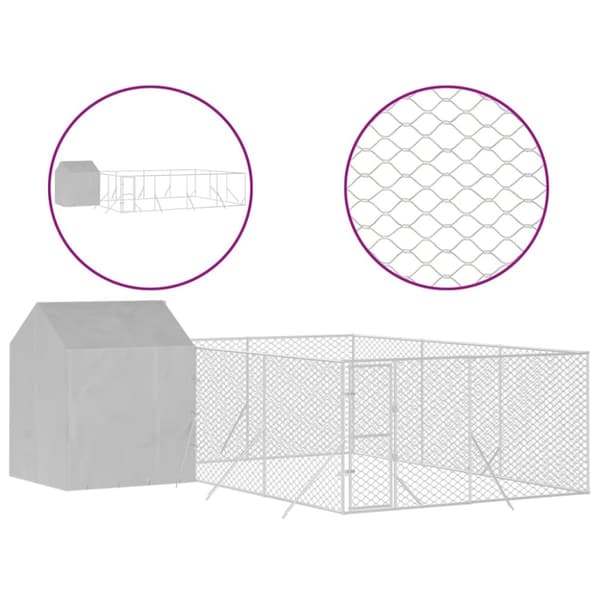 Koiranhäkit & aitaukset - Living Koiran ulkohäkki katolla hopea 6x6x2,5 m galvanoitu teräs