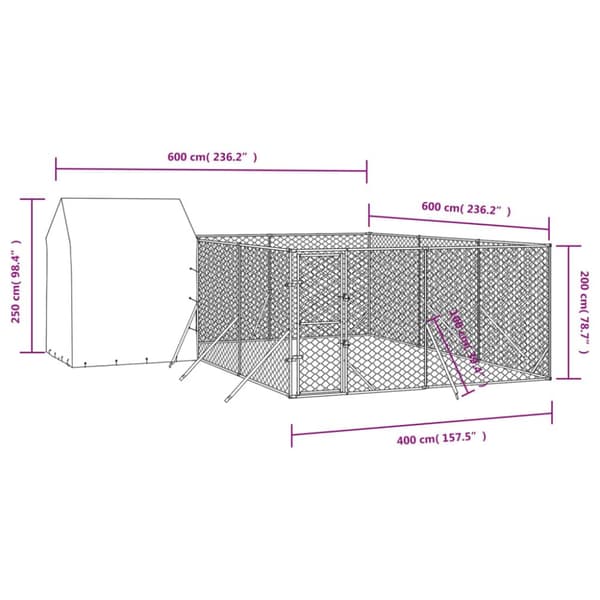 Koiranhäkit & aitaukset - Living Koiran ulkohäkki katolla hopea 6x6x2,5 m galvanoitu teräs