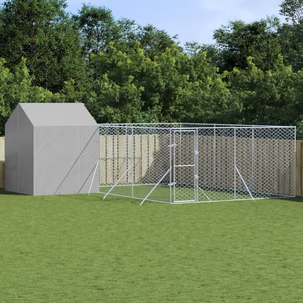 Koiranhäkit & aitaukset - Living Koiran ulkohäkki katolla hopea 6x6x2,5 m galvanoitu teräs