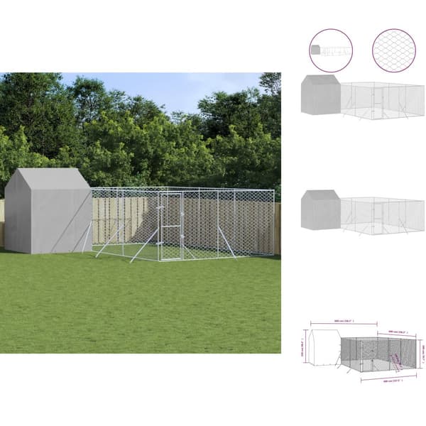 Koiranhäkit & aitaukset - Living Koiran ulkohäkki katolla hopea 6x6x2,5 m galvanoitu teräs
