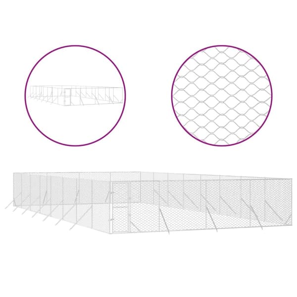 Koiranhäkit & aitaukset - Living Koiran ulkohäkki hopea 8x16x2 m galvanoitu teräs