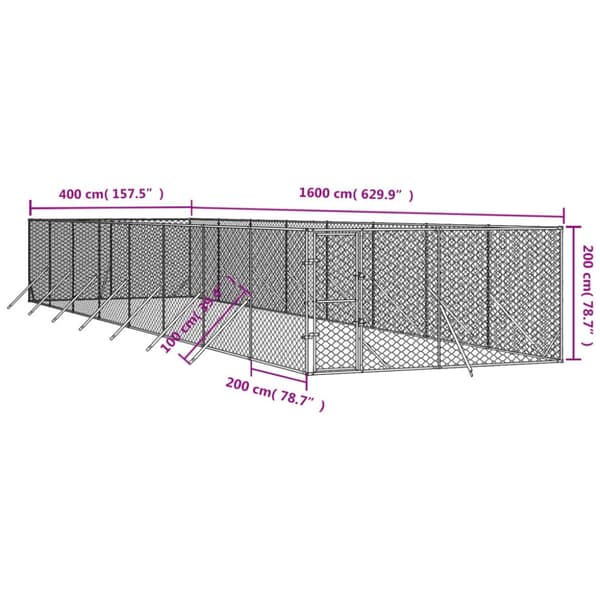 Hundebure & løbegårde - Living udendørs hundegård 4x16x2 m galvaniseret stål sølvfarvet