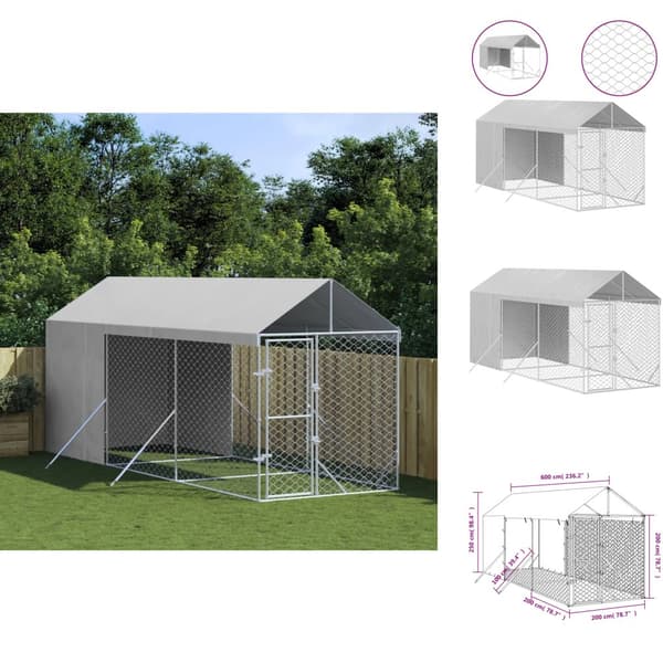 Hundebure & løbegårde - Living udendørs hundegård med tag 2x6x2,5 m galvaniseret stål sølv