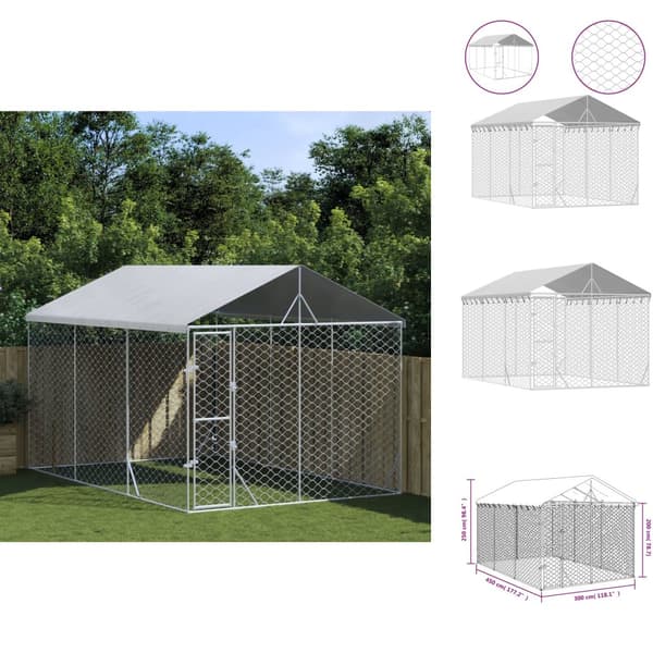 Hundebure & løbegårde - Living udendørs hundegård med tag 3x4,5x2,5 m galvaniseret stål sølv