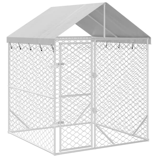 Koiranhäkit & aitaukset - Living Koiran ulkohäkki katolla hopea 2x2x2,5 m galvanoitu teräs