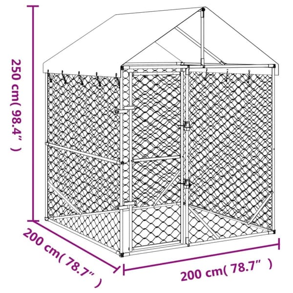 Koiranhäkit & aitaukset - Living Koiran ulkohäkki katolla hopea 2x2x2,5 m galvanoitu teräs