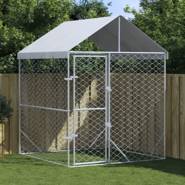 Koiranhäkit & aitaukset - Living Koiran ulkohäkki katolla hopea 2x2x2,5 m galvanoitu teräs