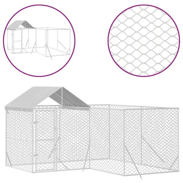 Koiranhäkit & aitaukset - Living Koiran ulkohäkki katolla hopea 4x4x2,5 m galvanoitu teräs