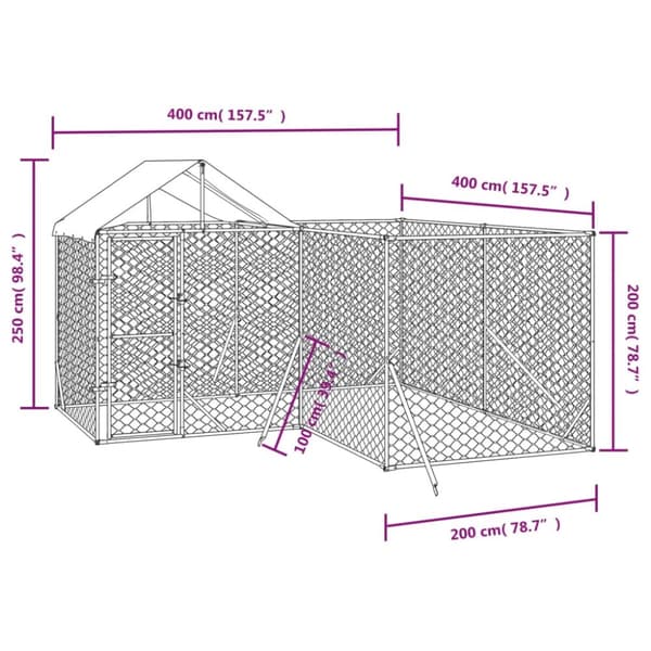 Koiranhäkit & aitaukset - Living Koiran ulkohäkki katolla hopea 4x4x2,5 m galvanoitu teräs