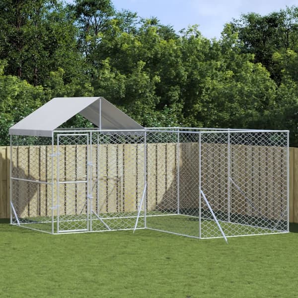 Koiranhäkit & aitaukset - Living Koiran ulkohäkki katolla hopea 4x4x2,5 m galvanoitu teräs
