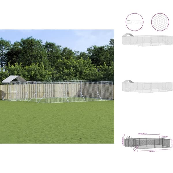 Hundebure & løbegårde - Living udendørs hundegård med tag 10x6x2,5 m galvaniseret stål sølv