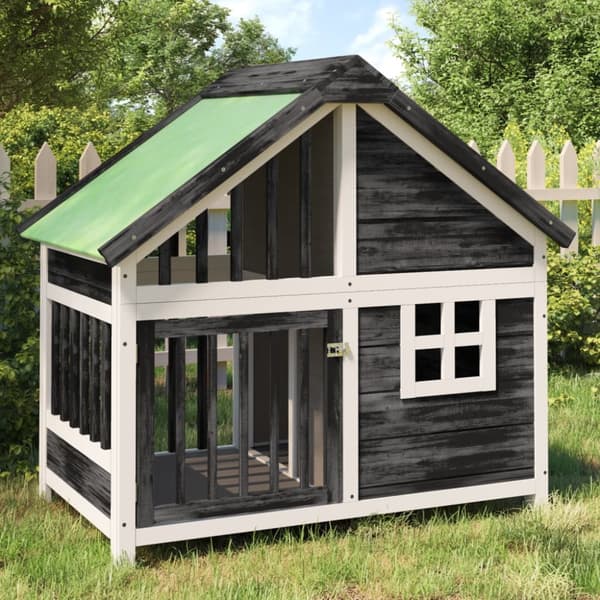 Hundehus 96x60,5x87 cm massivt fyrretræ grå - Hundehus - Hundehuse - Home & Living