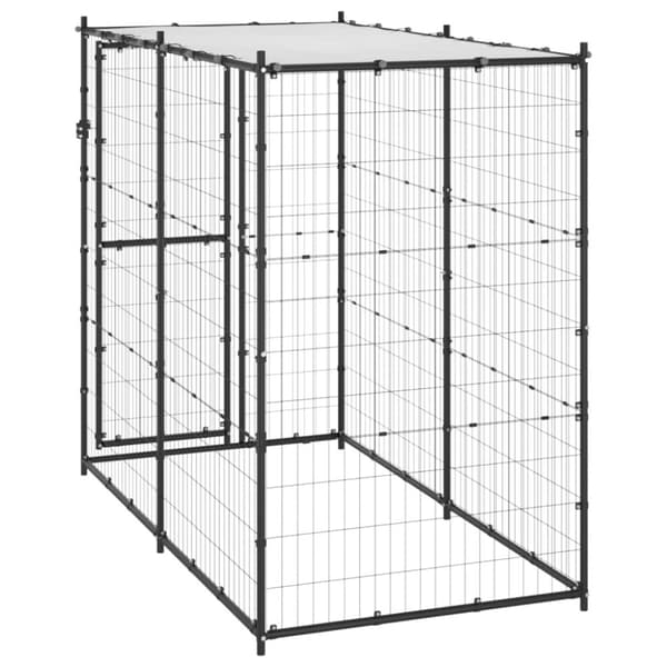 Koiran ulkohäkki katolla teräs 110x220x180 cm - Koiranhäkki - Koiranhäkit - Home & Living