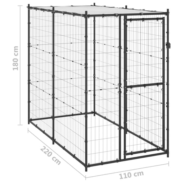 Koiran ulkohäkki katolla teräs 110x220x180 cm - Koiranhäkki - Koiranhäkit - Home & Living
