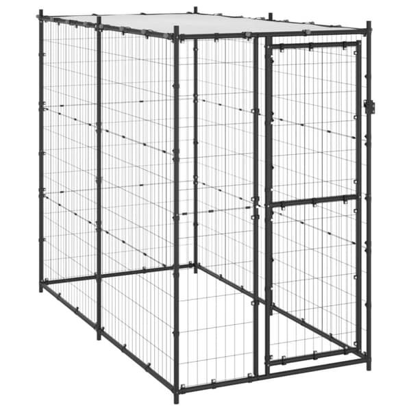 Koiran ulkohäkki katolla teräs 110x220x180 cm - Koiranhäkki - Koiranhäkit - Home & Living