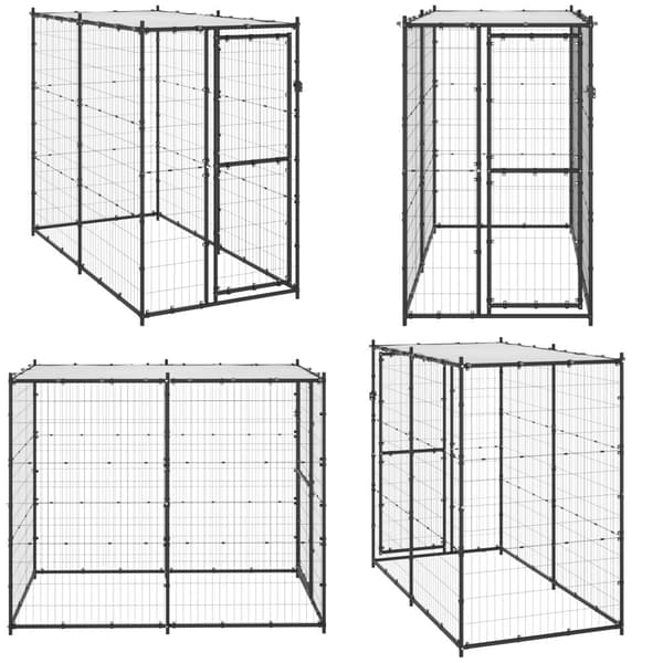 Koiran ulkohäkki katolla teräs 110x220x180 cm - Koiranhäkki - Koiranhäkit - Home & Living