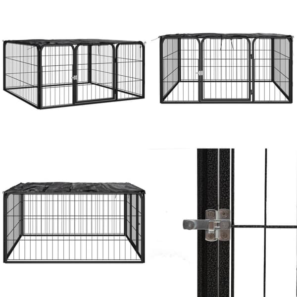 Hundbur 4 paneler svart 100 x 50 cm pulverlackerat stål - Lekhage För Hundar - Lekhagar För Hundar - Home & Living