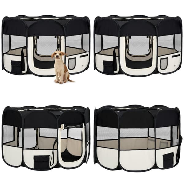 Foldbar hundegård med bæretaske 125x125x61 cm sort - Hundegård - Hundegårde - Home & Living