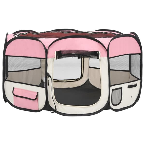 Foldbar hundegård med bæretaske 125x125x61 cm lyserød - Hundegård - Hundegårde - Home & Living