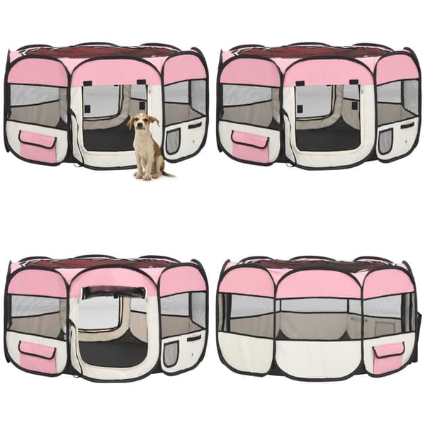 Foldbar hundegård med bæretaske 125x125x61 cm lyserød - Hundegård - Hundegårde - Home & Living