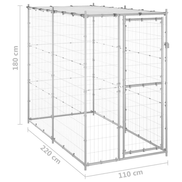 Koiran ulkohäkki katolla galvanoitu teräs 110x220x180 cm - Koiranhäkki - Koiranhäkit - Home & Living