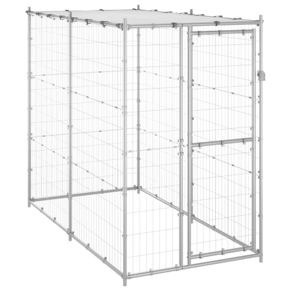 Koiran ulkohäkki katolla galvanoitu teräs 110x220x180 cm - Koiranhäkki - Koiranhäkit - Home & Living