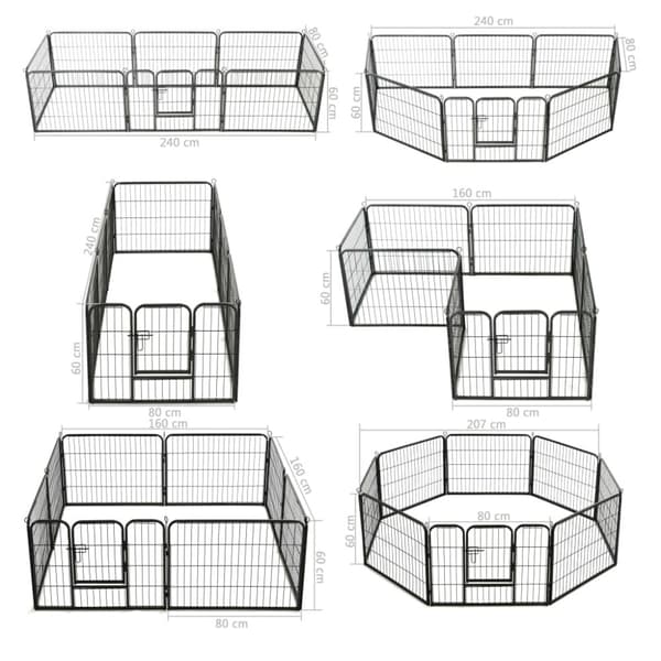 Løbegård til hunde 8 paneler stål 60 x 80 sort - Hvalpegård - Hvalpegårde - Home & Living