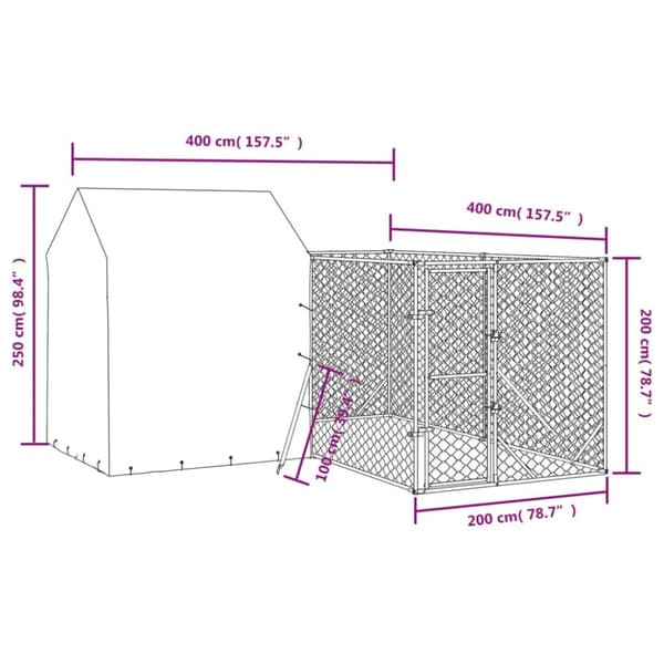 Koiran ulkohäkki katolla hopea 4x4x2,5 m galvanoitu teräs - Koiran Ulkohäkki - Koiran Ulkohäkit - Home & Living
