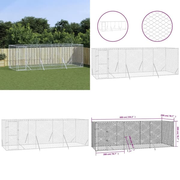 Udendørs hundegård 6x2x2 m galvaniseret stål sølvfarvet - Hundegård - Hundegårde - Home & Living