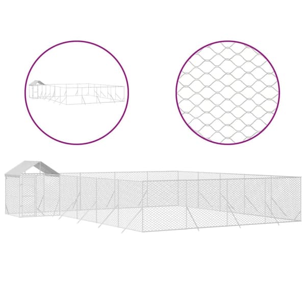 Koiran ulkohäkki katolla hopea 10x8x2,5 m galvanoitu teräs - Koiran Ulkohäkki - Koiran Ulkohäkit - Home & Living