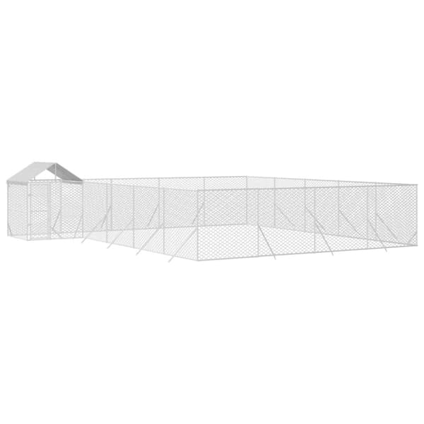 Koiran ulkohäkki katolla hopea 10x8x2,5 m galvanoitu teräs - Koiran Ulkohäkki - Koiran Ulkohäkit - Home & Living