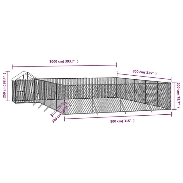 Koiran ulkohäkki katolla hopea 10x8x2,5 m galvanoitu teräs - Koiran Ulkohäkki - Koiran Ulkohäkit - Home & Living
