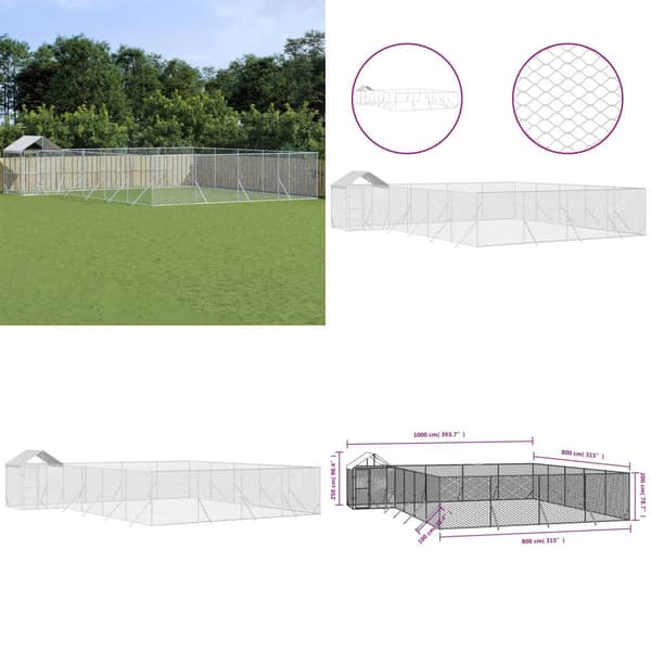 Udendørs hundegård med tag 10x8x2,5 m galvaniseret stål sølv - Hundegård - Hundegårde - Home & Living