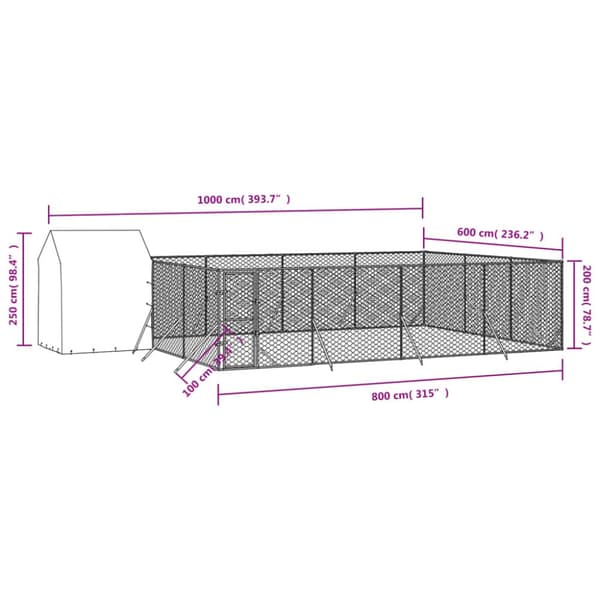 Hundgård med tak silver 10x6x2,5 m galvaniserat stål - Hundgård - Hundgårdar - Home & Living