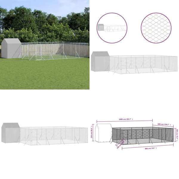 Udendørs hundegård med tag 10x6x2,5 m galvaniseret stål sølv - Hundegård - Hundegårde - Home & Living