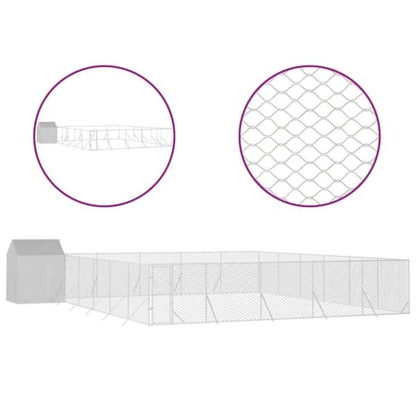 Koiran ulkohäkki katolla hopea 12x12x2,5 m galvanoitu teräs - Koiran Ulkohäkki - Koiran Ulkohäkit - Home & Living