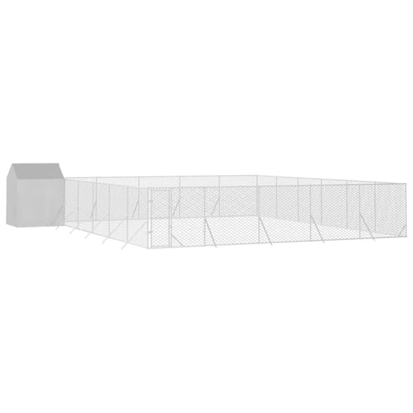 Koiran ulkohäkki katolla hopea 12x12x2,5 m galvanoitu teräs - Koiran Ulkohäkki - Koiran Ulkohäkit - Home & Living