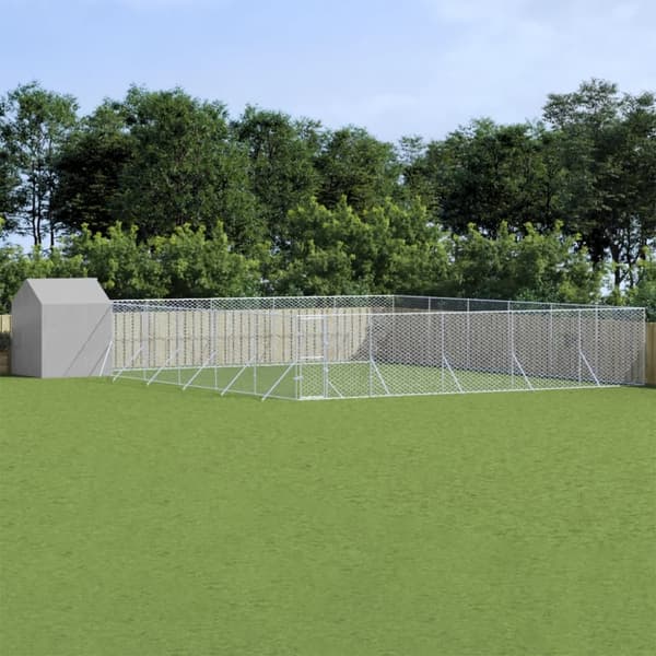 Koiran ulkohäkki katolla hopea 12x12x2,5 m galvanoitu teräs - Koiran Ulkohäkki - Koiran Ulkohäkit - Home & Living