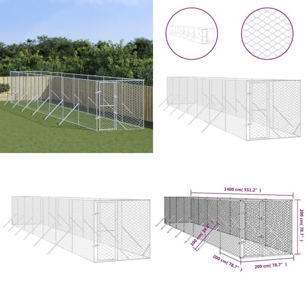 Hundgård för utomhusbruk silver 2x14x2 m galvaniserat stål - Hundgård - Hundgårdar - Home & Living