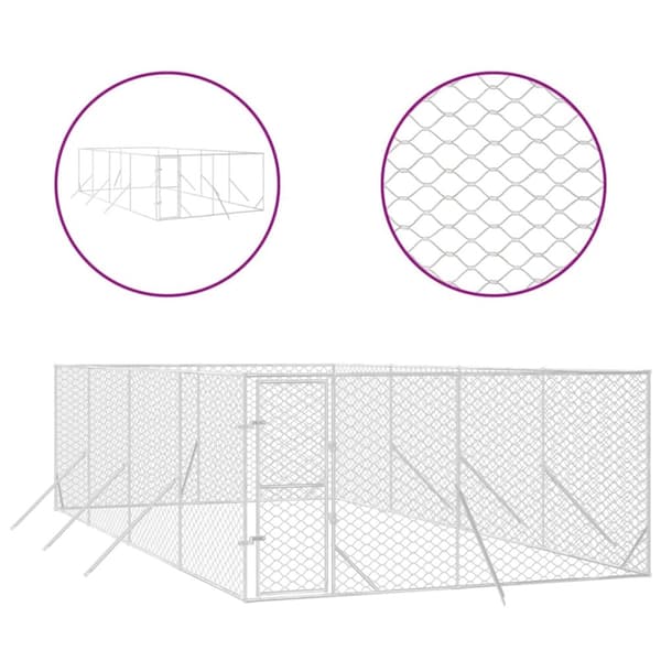 Udendørs hundegård 4x8x2 m galvaniseret stål sølvfarvet - Hundegård - Hundegårde - Home & Living