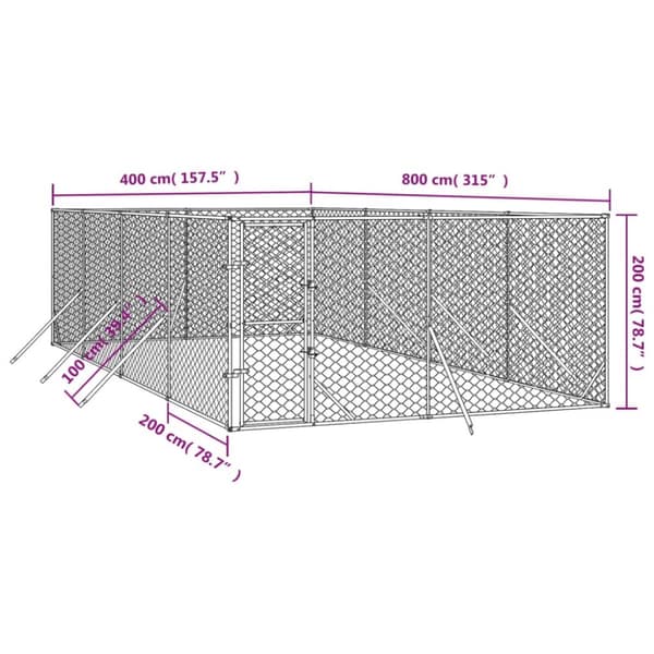 Udendørs hundegård 4x8x2 m galvaniseret stål sølvfarvet - Hundegård - Hundegårde - Home & Living
