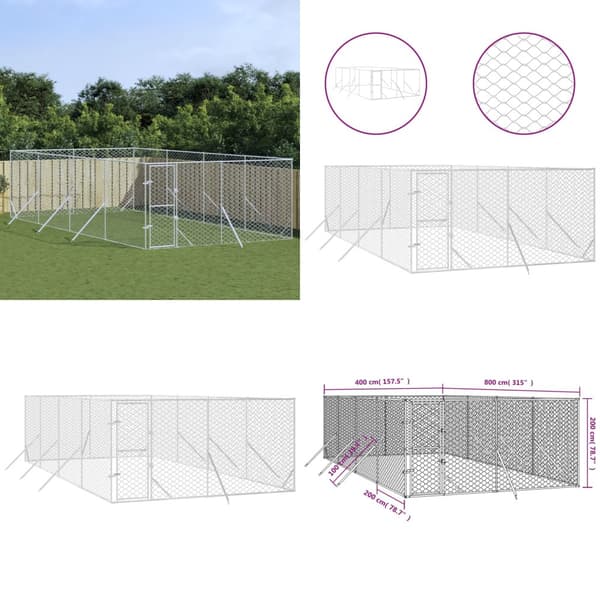 Udendørs hundegård 4x8x2 m galvaniseret stål sølvfarvet - Hundegård - Hundegårde - Home & Living
