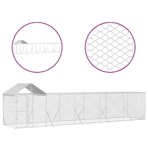 Hundgård med tak silver10x2x2,5 m galvaniserat stål - Hundgård - Hundgårdar - Home & Living
